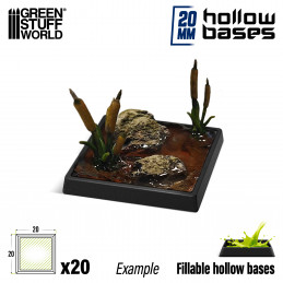 Hollow Black Plastic Bases - Square 20 mm | Miniature Square Plastic Bases