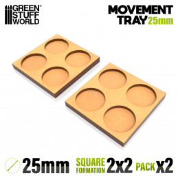 Bandejas de Movimiento DM 25mm 2x2 - Hostigador Filas Bandejas de movimiento para Peanas Redondas