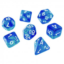 7x Dados Mix 16mm - Azul/Turquesa Transparente Set de Dados de Rol