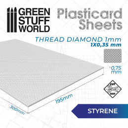 ABS Plasticard - Thread DIAMOND 1mm Textured Sheet | Textured Sheets