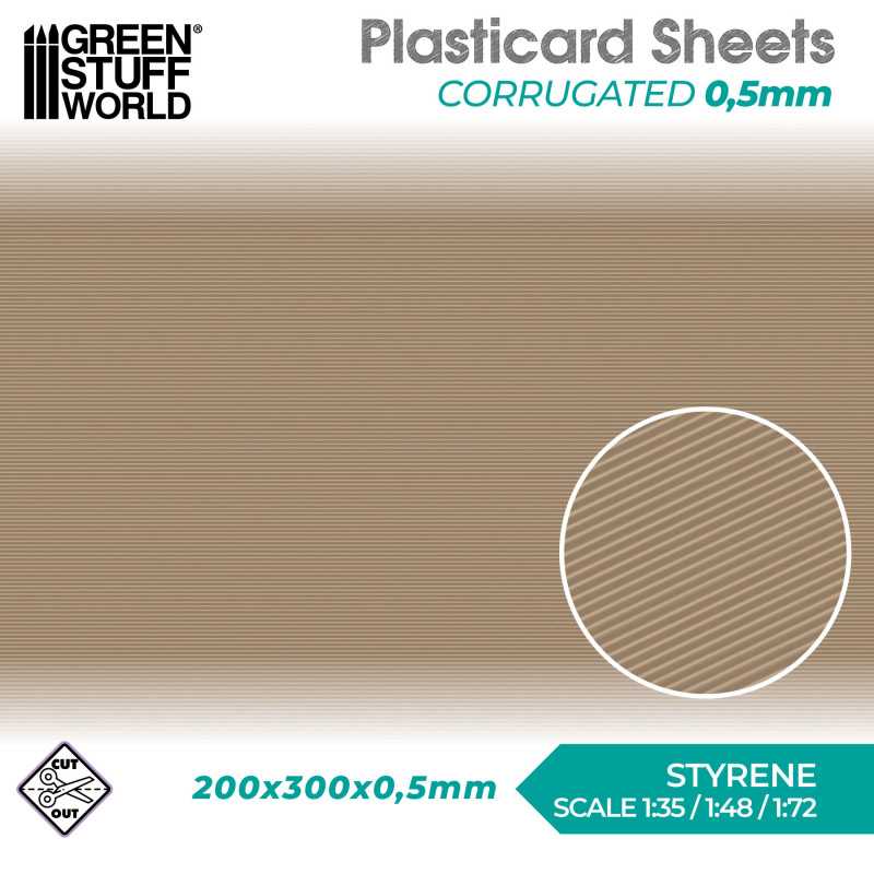 Foglio Plasticard CORRUGATO FINE 0.5mm largo - misura A4 | Piastre e Fogli Testurizzati