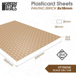 Plaque de Plasticard texturé - Pavage Brique 8x18mm