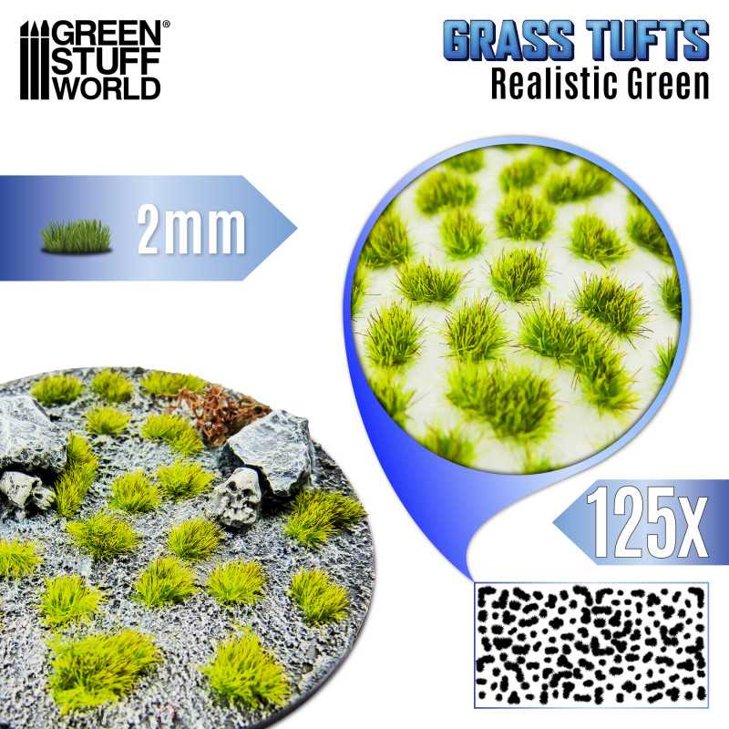 Static Grass Tufts 2mm - color Realistic Green