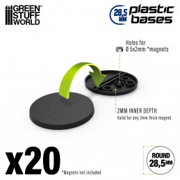 Plastic Bases - Round 28.5mm BLACK | Miniature Round Plastic Bases