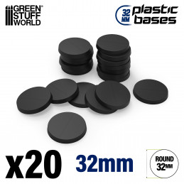 Plastic Bases - Round 32mm BLACK | Miniature Round Plastic Bases