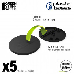 Plastic Bases - Round 55 mm BLACK | Miniature Round Plastic Bases