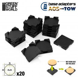 Schwarze Adapter Kunststoffbases - rund auf quadratisch 25mm