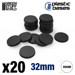 Plastic Bases - Round 32mm BLACK | Miniature Round Plastic Bases