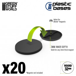 Plastic Bases - Round 32mm BLACK | Miniature Round Plastic Bases
