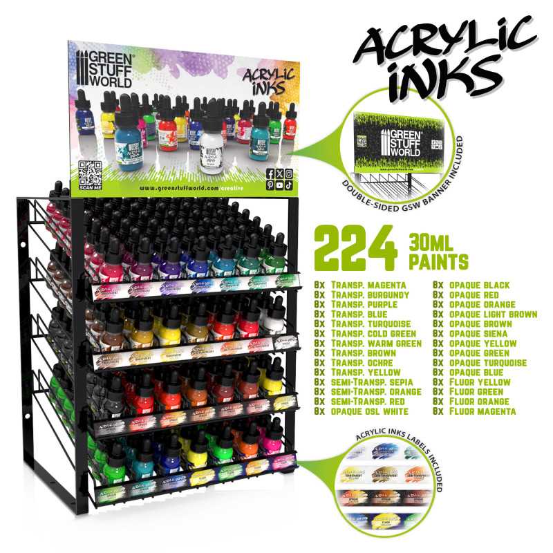 GSW Acryltinten mit Pipetten Display Rack | Acryl-Tinten Rack 30ml GSW Acryltinten mit Pipetten Display Rack | Acryl-Tinten Rack 30ml