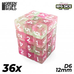 36x D6 12mm Dice - Clear Pink | D6 Dices