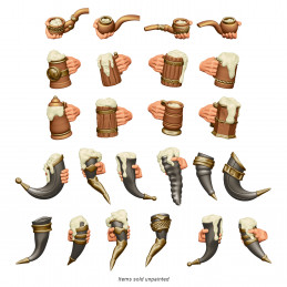 Beer Mugs and Horns compatible with Warhammer: The Old World and any dwarf army.