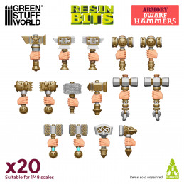 Dwarf Hammers compatible with Warhammer: The Old World and any dwarf army.