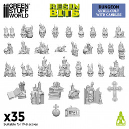 Totenköpfe und Kerzen 1:48 aus Resin | Untote Skelette