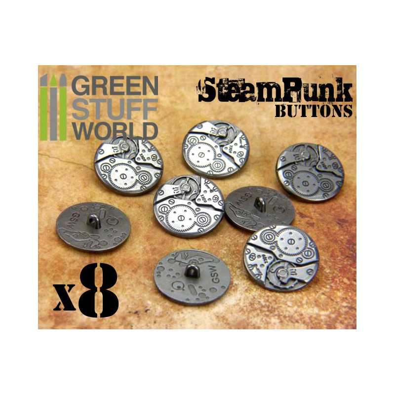 8x Boutons à motifs Steampunk MOUVEMENTS mécaniques - argenté