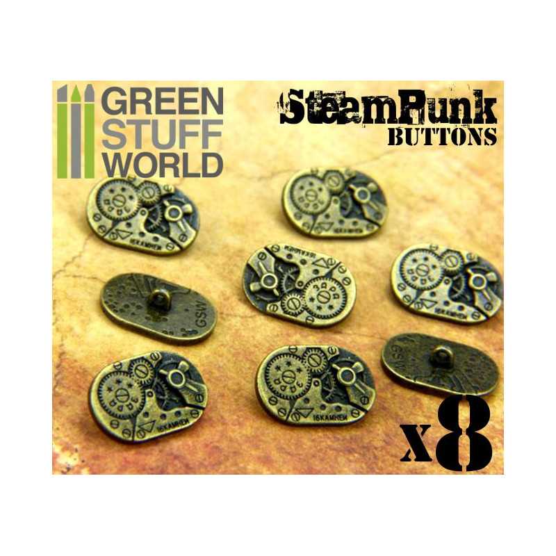 8x Boutons Ovale à motifs Steampunk MOUVEMENTS mécaniques - Bronze