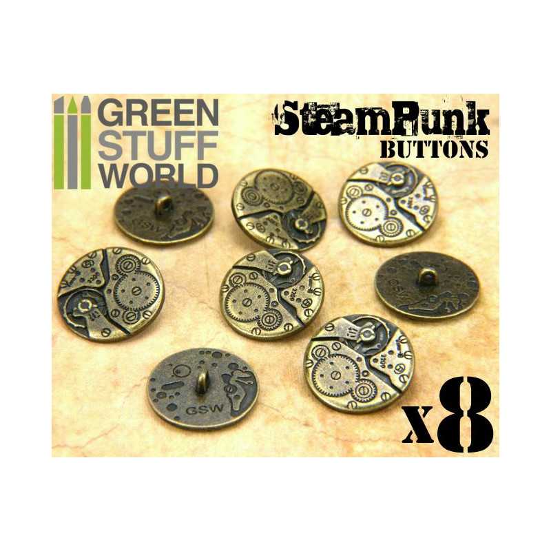 8x Boutons à motifs Steampunk MOUVEMENTS mécaniques - Bronze