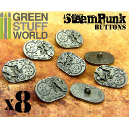 8x Steampunk Oval Buttons WATCH MOVEMENTS - Silver | Buttons