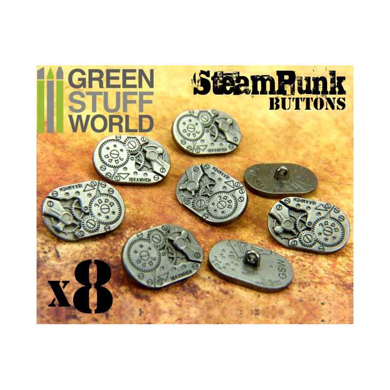 8x Boutons Ovale à motifs Steampunk MOUVEMENTS mécaniques - Argenté