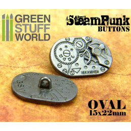 8x Boutons Ovale à motifs Steampunk MOUVEMENTS mécaniques - Argenté | Boutons