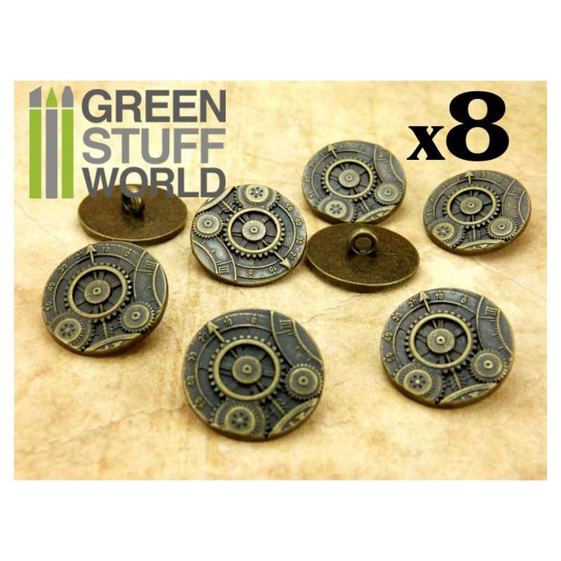 8x Botones Steampunk RUEDAS ENGRANAJES - Bronce Botones