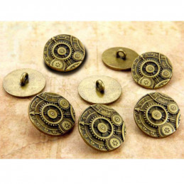 8x Steampunk Buttons GEARS MECHANISM - Antique Gold
