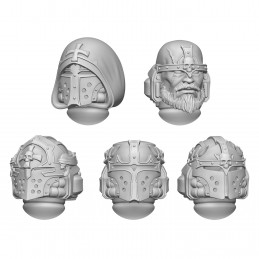 Dark Crusader Helmets 3D printed in resin and compatible with Warhammer 40k