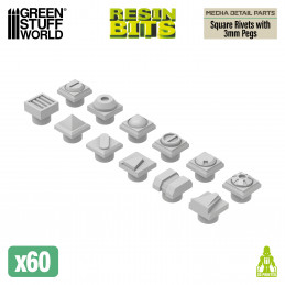 Mecha Detail Parts - Square Rivets with 3 mm Gundam Pegs