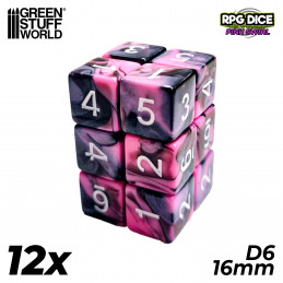 12x D6 16mm Dice - Pink Swirl | D6 Dices
