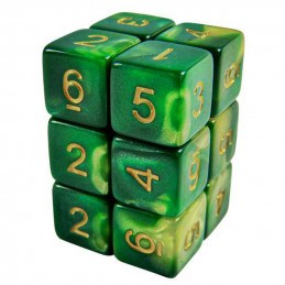 12x W6 16mm Spielwürfel - Grun Marmor