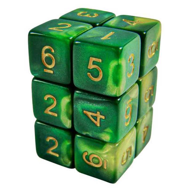 12x W6 16mm Spielwürfel - Grun Marmor 12x W6 16mm Spielwürfel - Grun Marmor