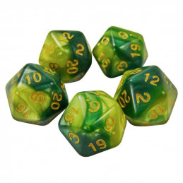 5x D20 20mm Dice - Green Swirl