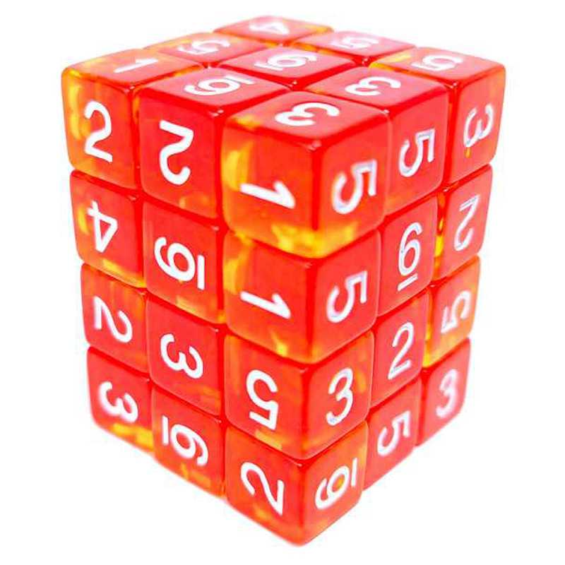 36x Dados D6 12mm - Rojo/Amarillo Transparente