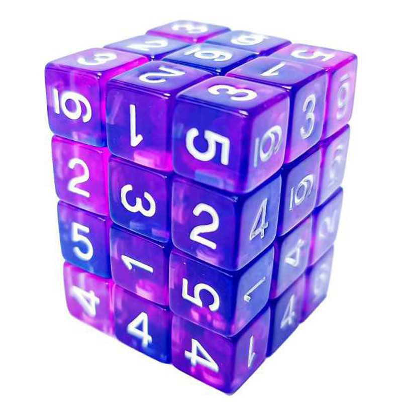 36x D6 12mm Dés de Jeu - Bleu/Lilas Transparent