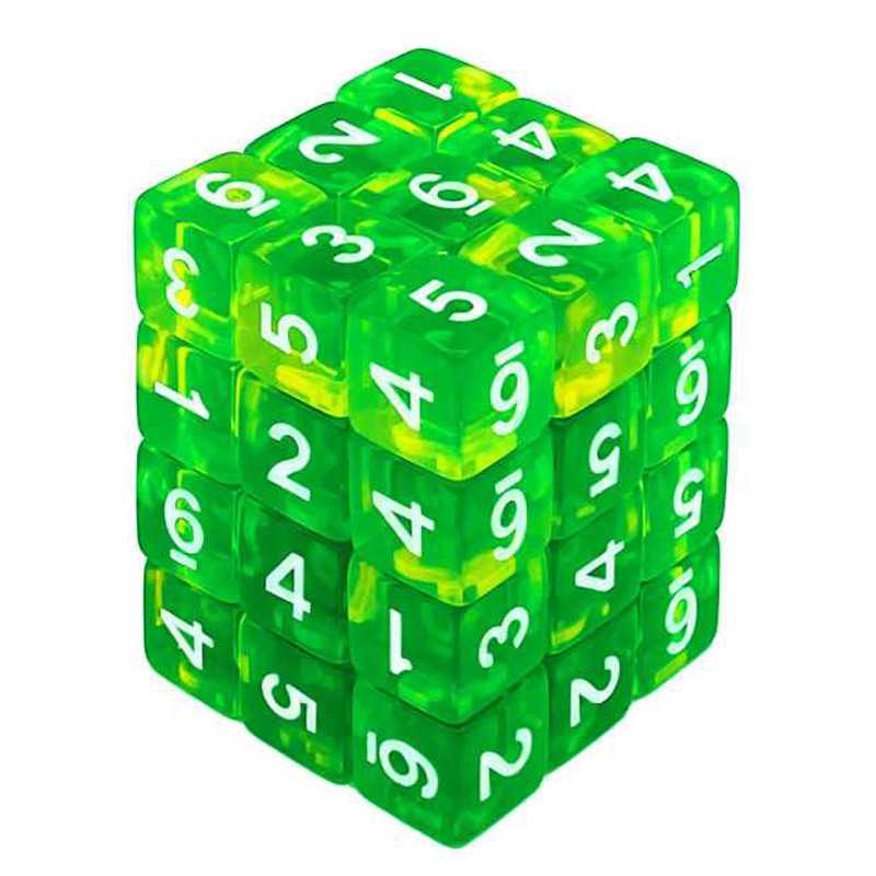 36x W6 12mm Spielwürfel - Grün/Gelb Transparent 36x W6 12mm Spielwürfel - Grün/Gelb Transparent