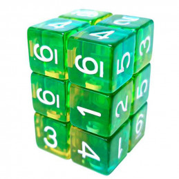 12x D6 16mm Dice - Clear Green/Yellow