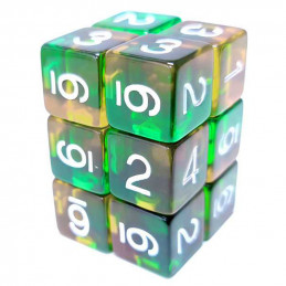 12x D6 16mm Dice - Clear Orange/Green