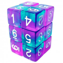12x D6 16mm Dice - Clear Turquoise/Purple