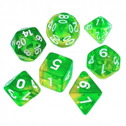 7x Mix 16mm Dice - Clear Green/Yellow