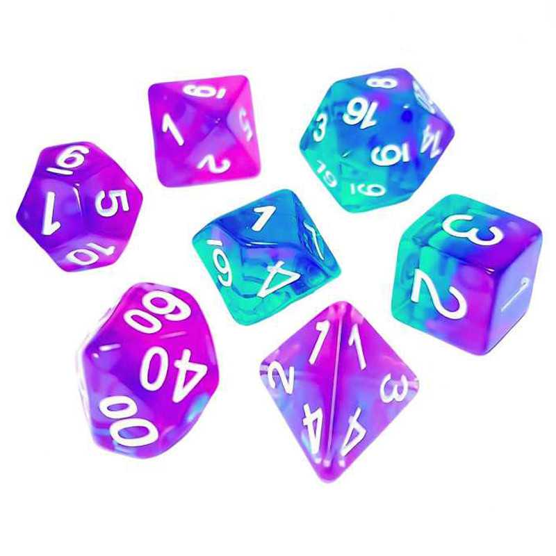 7x Mix 16mm Dés de Jeu - Turquoise/Lilas Transparent