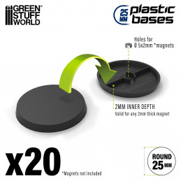 Plastic Bases - Round 25mm BLACK | Miniature Round Plastic Bases