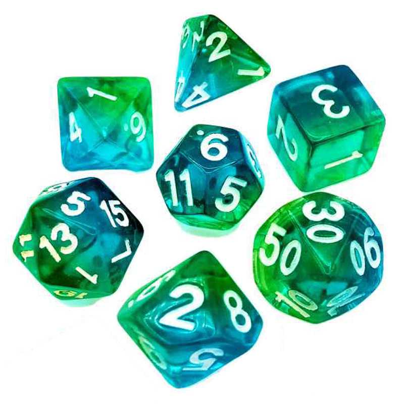 7x Mix 16mm Spielwürfel - Grün - Türkis