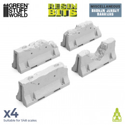 Broken Jersey Barriers | Concrete Jersey walls Resin bits for miniatures and Wargames