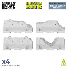 Barrières Jersey endommagées | Murs Jersey brisées en résine pour figurines et Wargames