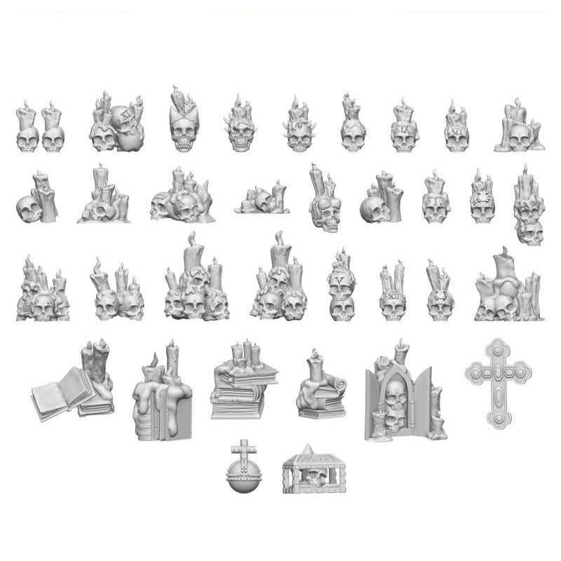 3D printed set - Skull Cult with candles 1:48