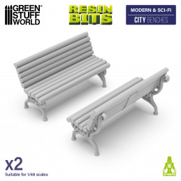 City benches printed in 3D for miniatures and Wargames
