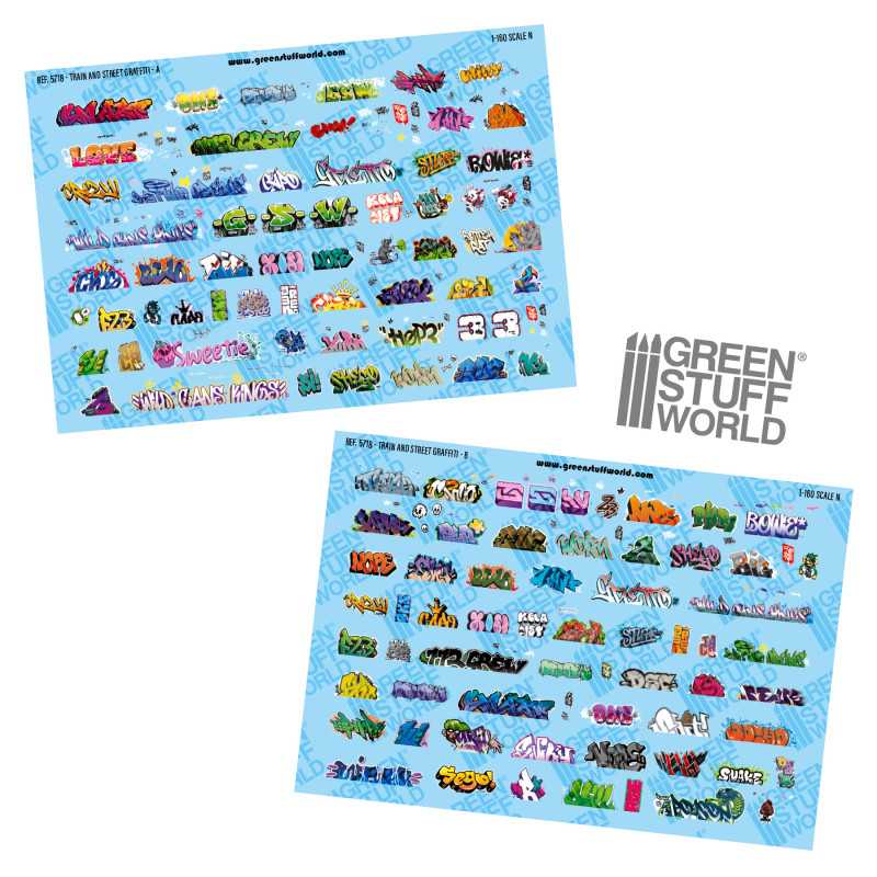 Decals ad acqua | Decalcomanie graffiti per modellini ferroviari 1/160 N Decals ad acqua | Decalcomanie graffiti per modellini ferroviari 1/160 N