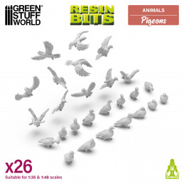 Pigeons miniatures imprimés en résine 3D pour maquettes et dioramas | Pigeons en résine