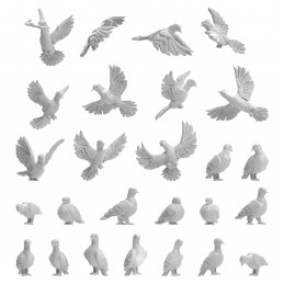 Miniature pigeons printed in 3d resin for scale models and dioramas | Resin pigeons