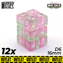 12x Dados D6 16mm - Rosa Claro OUTLET
